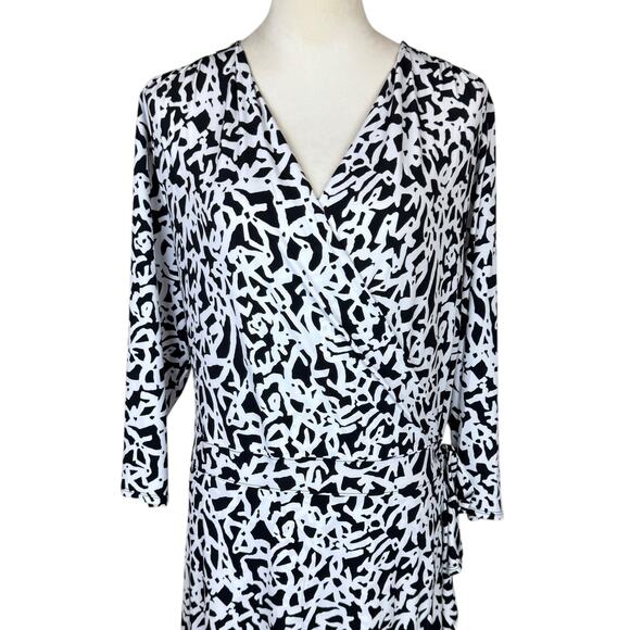 Lane Bryant NWT Black & White Print Jersey Knit Stretch Faux Wrap Maxi Dress - Picture 4 of 12